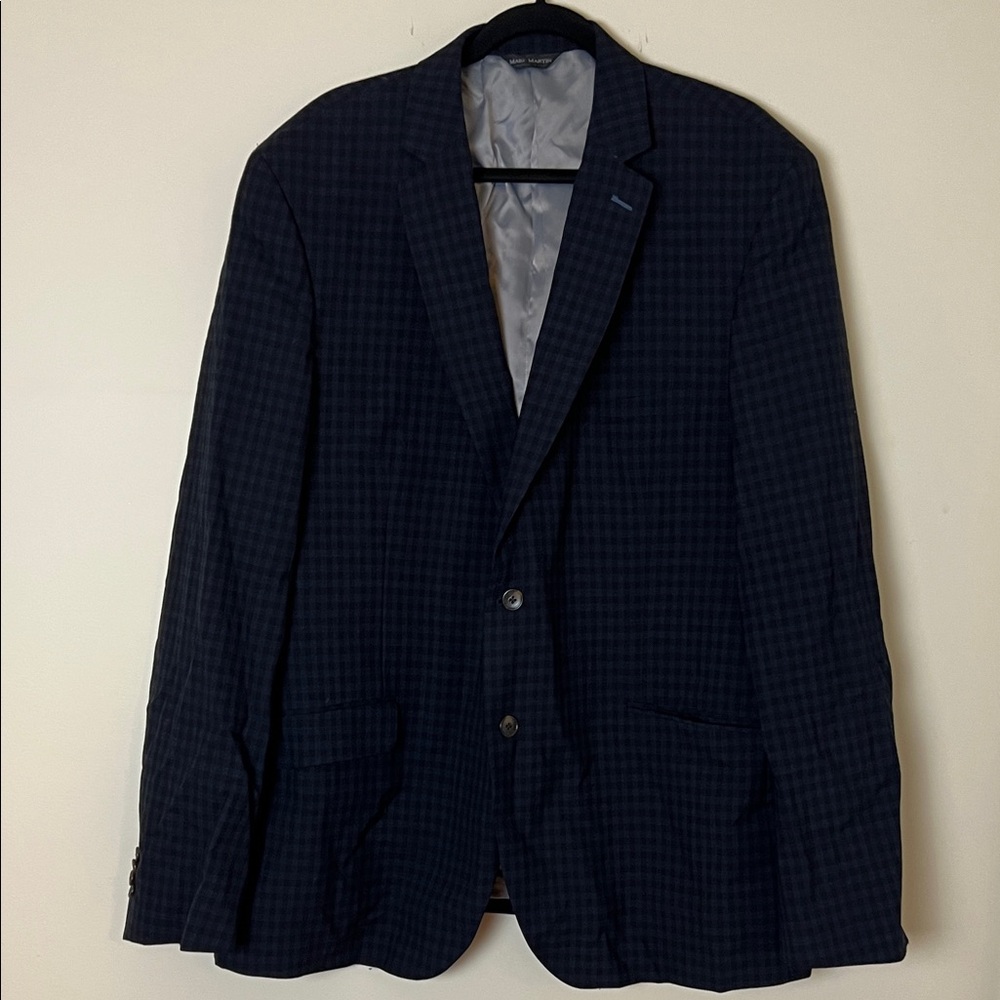 Men's Navy Checkered Blazer 100% wool size 50T/L